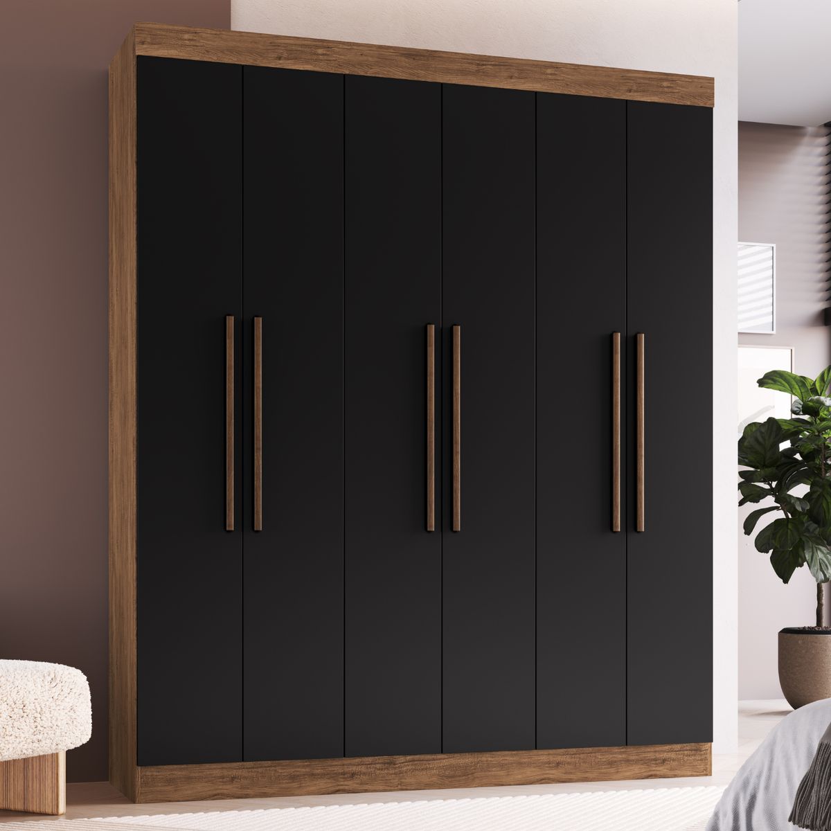 EXIT - Clóset 6 Puertas 2 Cajones 4 Repisas 180x217x47 Cm Negro New York