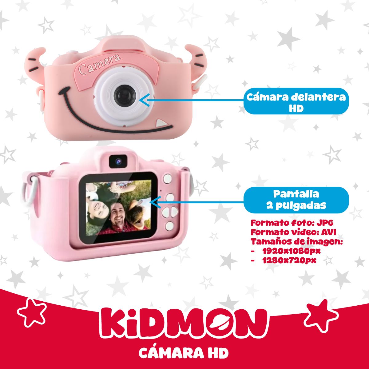 KIDMON - Camara para niños digital Kidmon HD pantalla 2" Foto Video