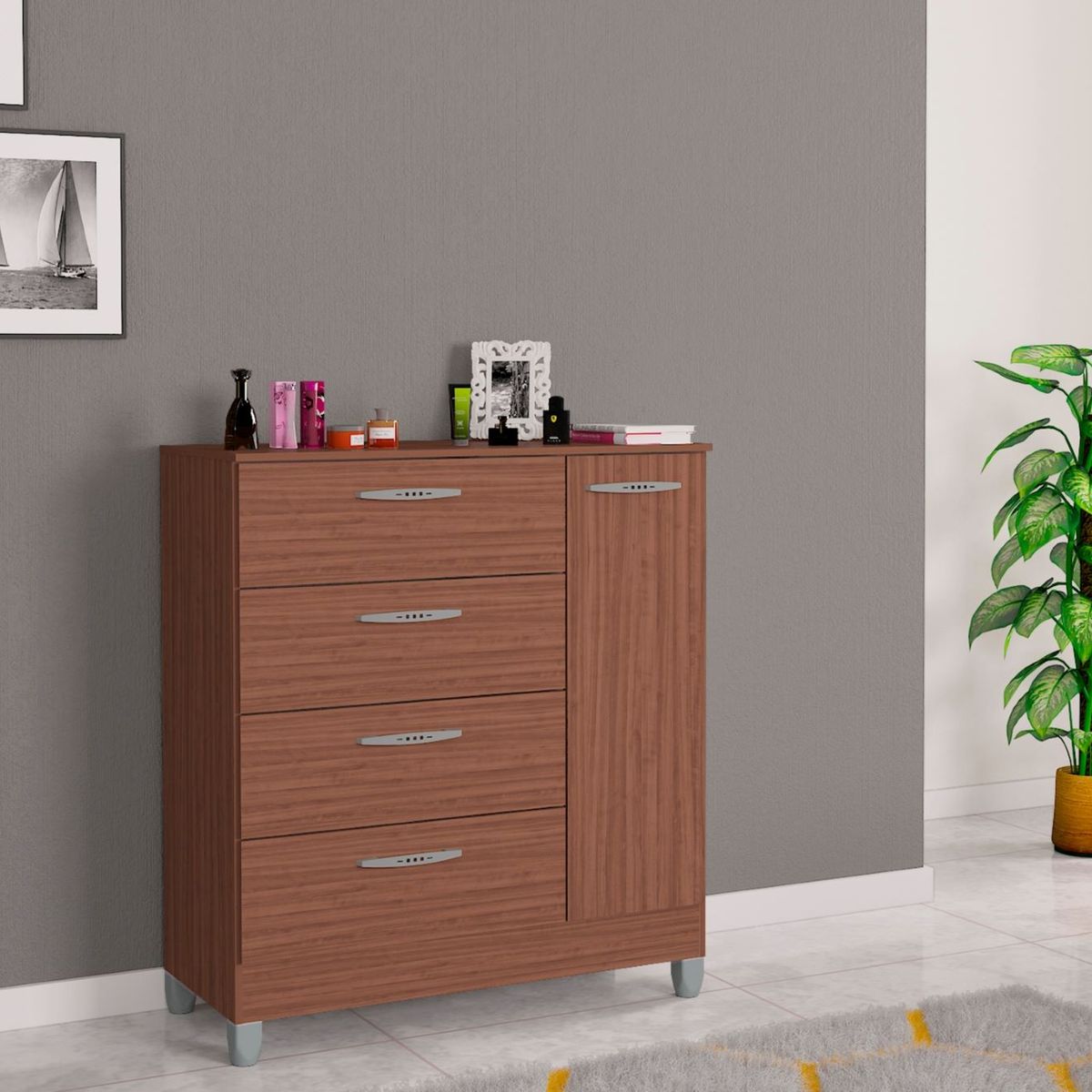 TAHUARI - Comoda 4 cajones 1 puerta Miami