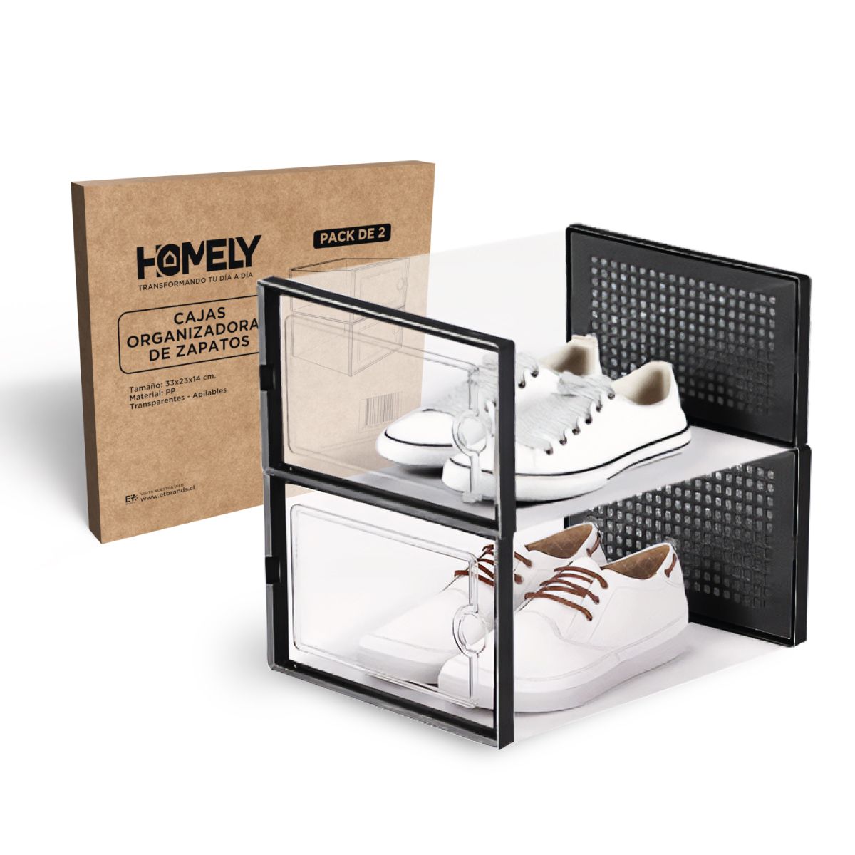 HOMELY - Caja Organizadora Zapatos Apilables Homely Transparente X2
