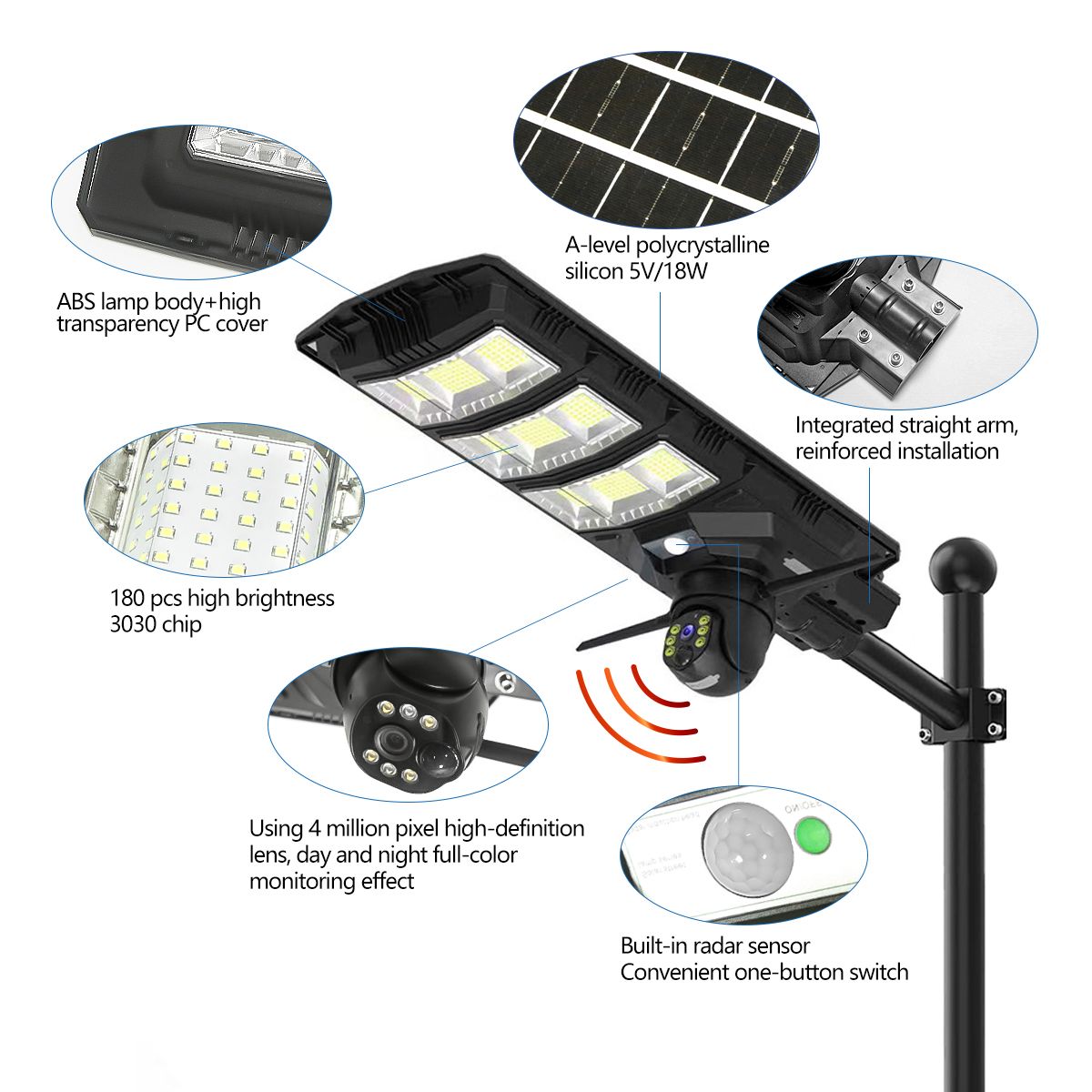 GENERICO - Foco Solar Con Camara Led Exterior Wifi y Sensor de Movimiento