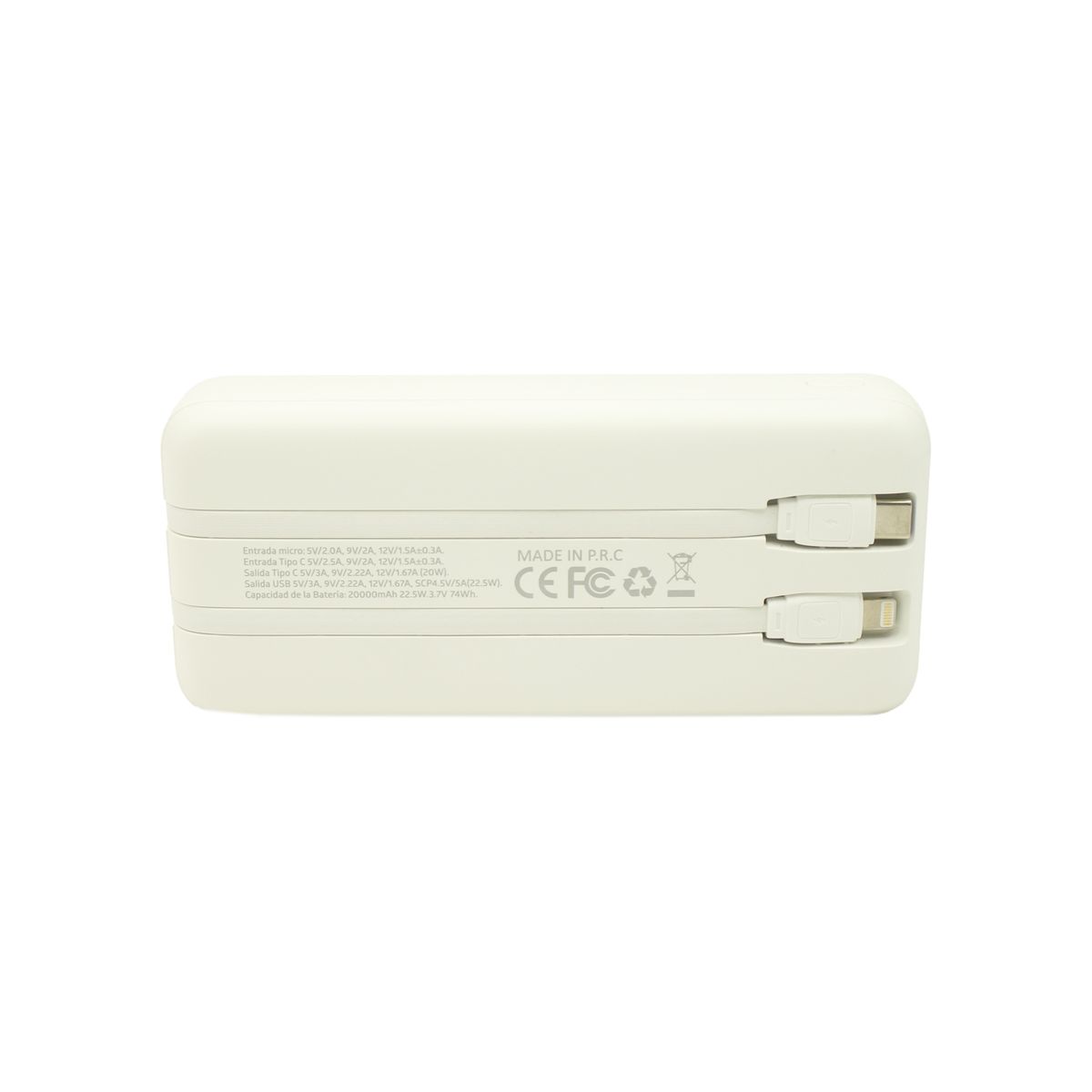 TECNOLAB - Power Bank 20000mAh 225W LED Display + Cables Blanco - PS