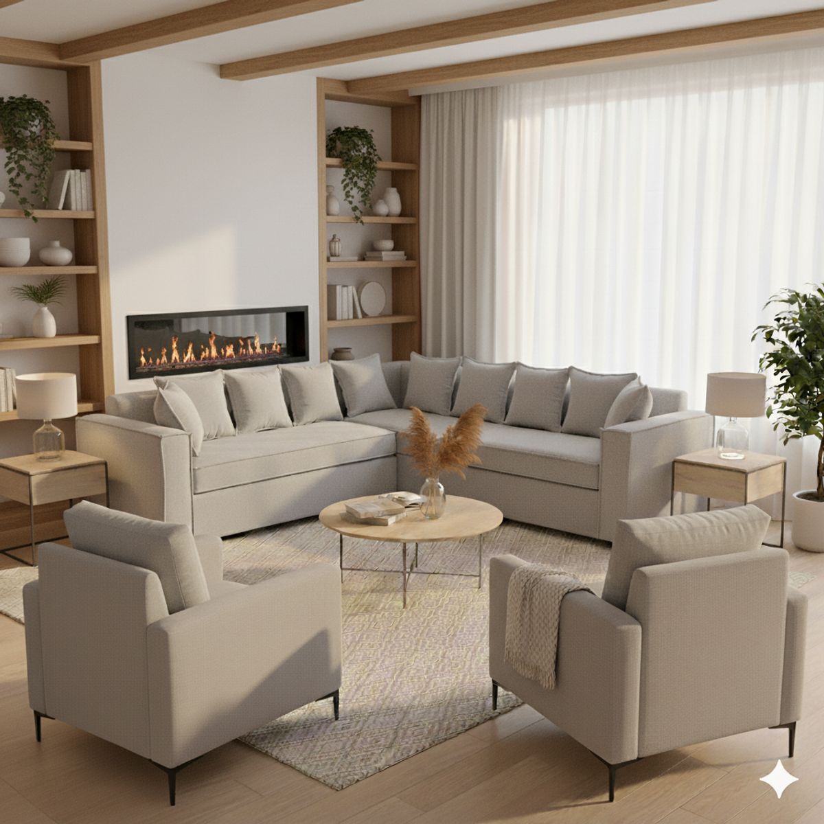 SITIAL HOME - Living 311 Romeo Gris claro Seccional + 2 Poltronas resortes f comfort.