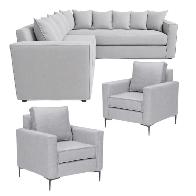 SITIAL HOME - Living 311 Romeo Gris claro Seccional + 2 Poltronas resortes f comfort