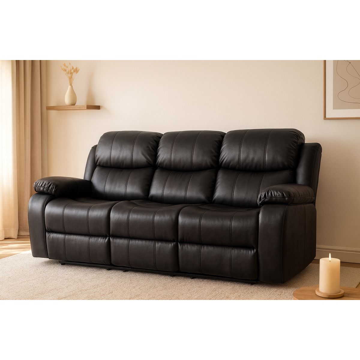 SWEET HOGAR - Sofa berger 3 cuerpos color negro Mate