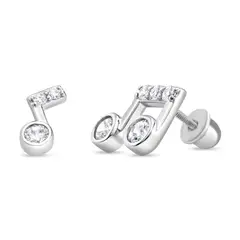 TIANA JOYAS - Aros de Nota Musical con Circones Transparentes de Plata 925