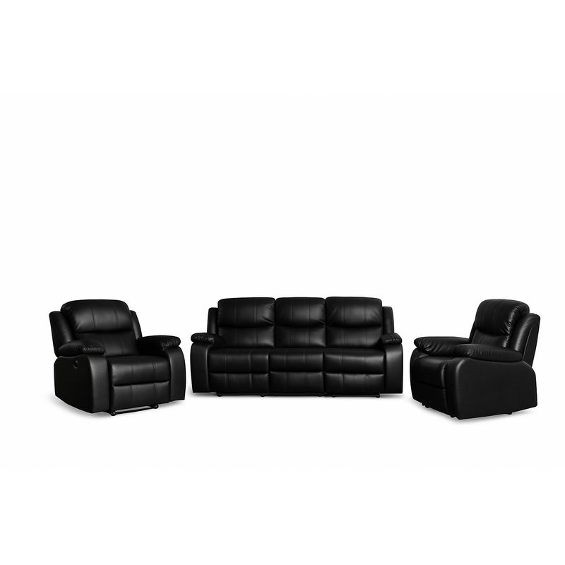 SWEET HOGAR - Living Sofá 3 Cuerpos Reclinable color negro mate + 2 Bergers de 1 cuerpo