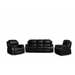 SWEET HOGAR - Living Sofá 3 Cuerpos Reclinable color negro mate + 2 Bergers de 1 cuerpo