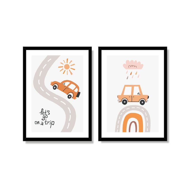 ALCUADRADO - Set Triple Cuadros Clima con toto Negro 70x50 cm