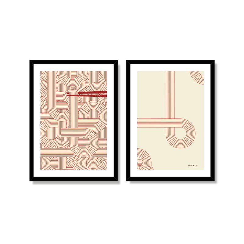 ALCUADRADO - Set Triple Cuadros Fideos Niku Negro 70x50 cm