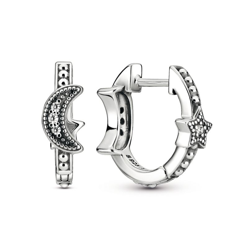 PANDORA - Aretes De Aro De Esferas, Luna Creciente Y Estrellas Mujer Pandora