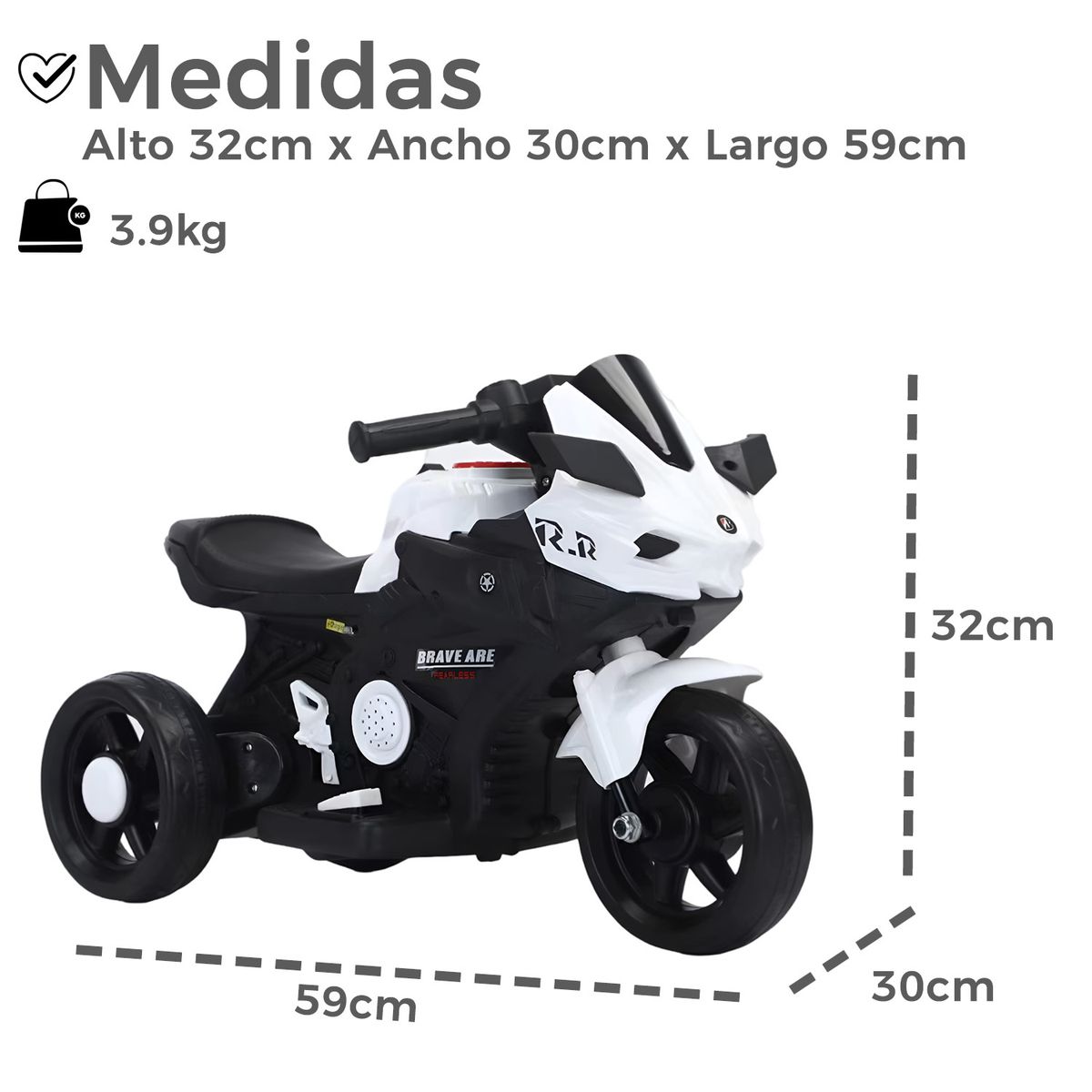 MUNDO ONLINE - Moto Eléctrica Infantil 3 Ruedas Con Sonido RR Brave 6V