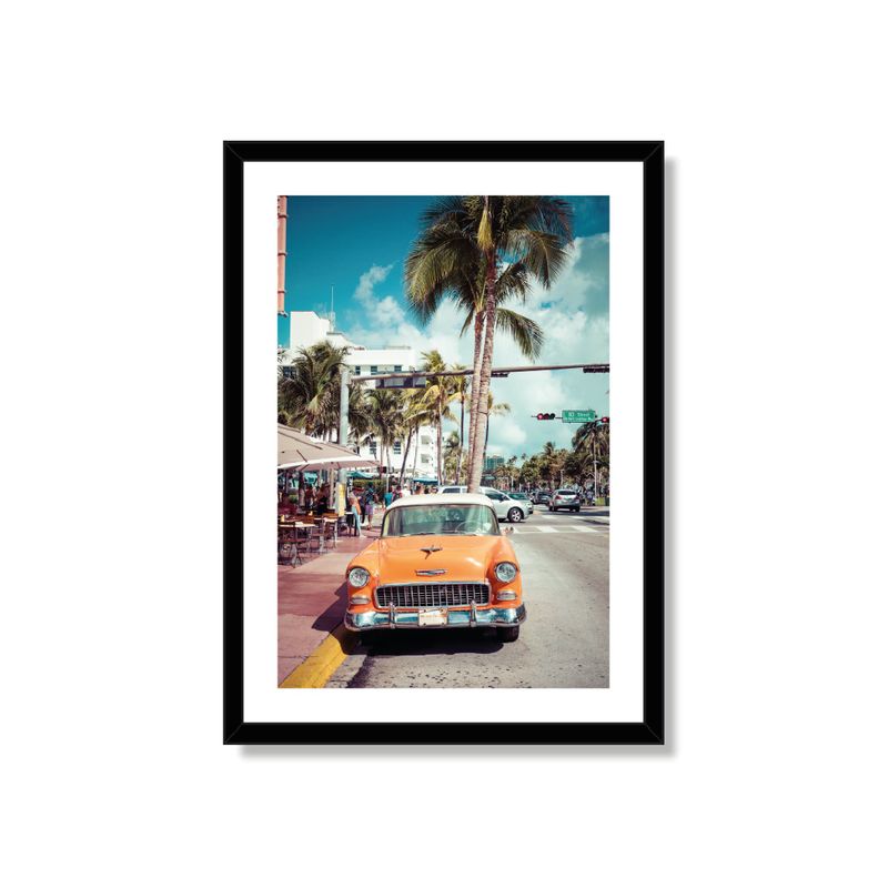 ALCUADRADO - Cuadro Individual Coche clásico en Miami Negro 70x50
