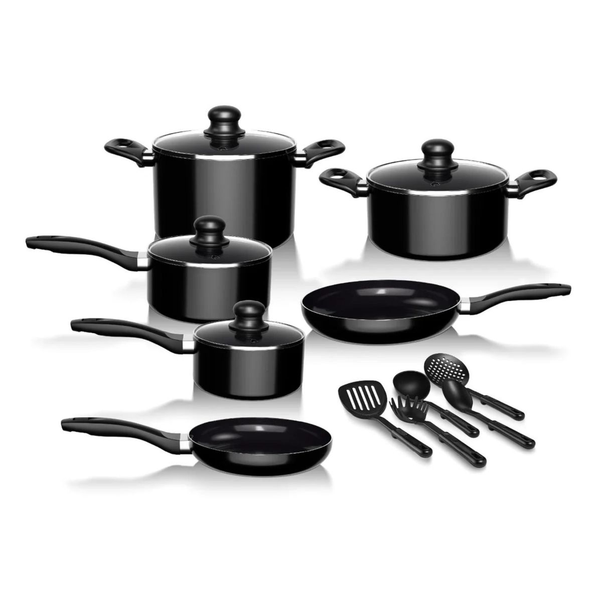 GENERICO - Batería Cocina 15 Piezas Aluminio Antiadherente Negro Wolf