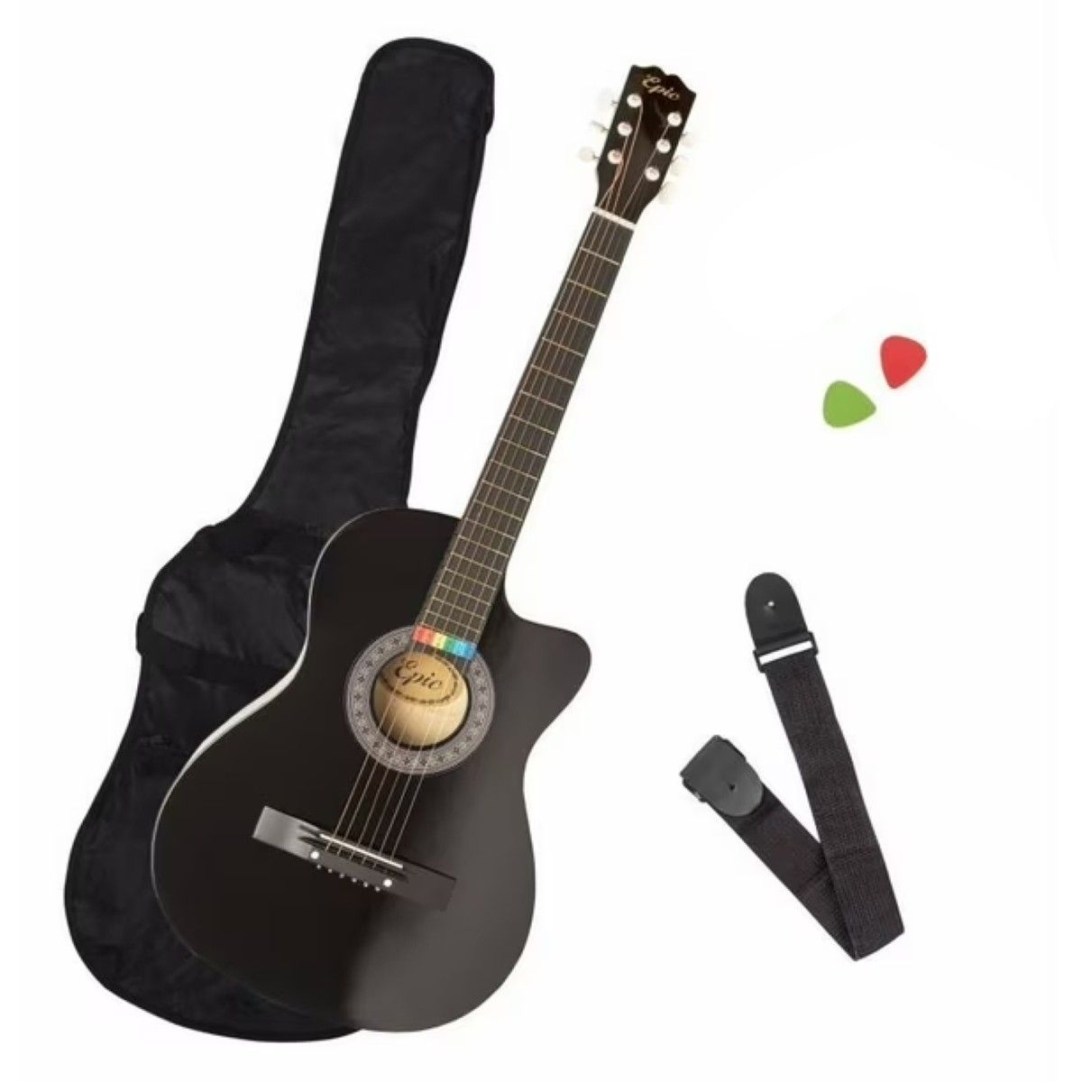 EPIC - Guitarra Electroacustica Epic 38 Pulgadas Negra + Amplificador de 5W