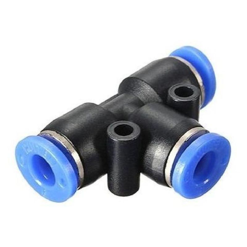 GENERICO - Conector Tee 8mm Neumatico Bloqueo Antideslizante 3 Vias - Negro