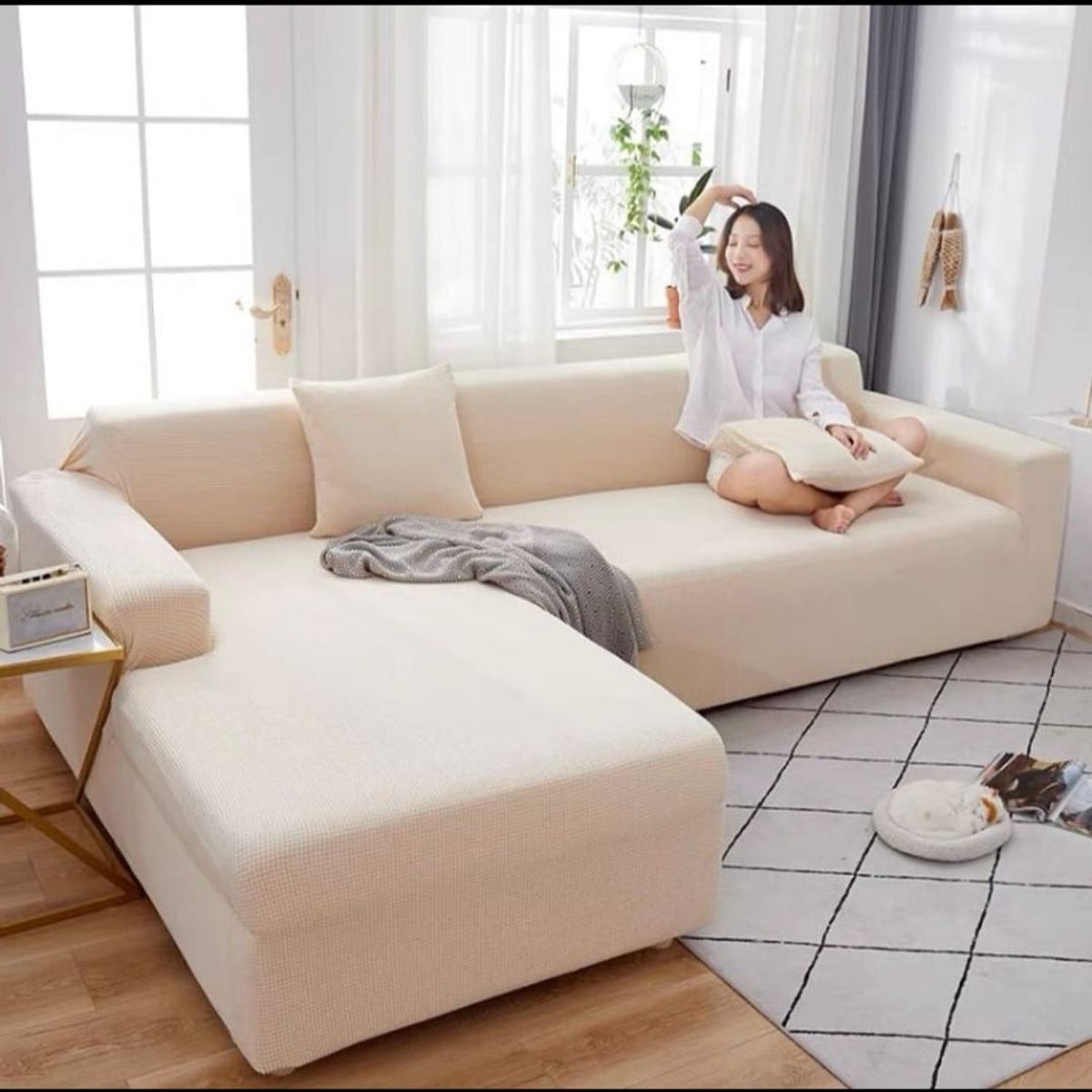 GENERICO - Fundas sofa sillon tipo L seccional 3+3 texturizado crema