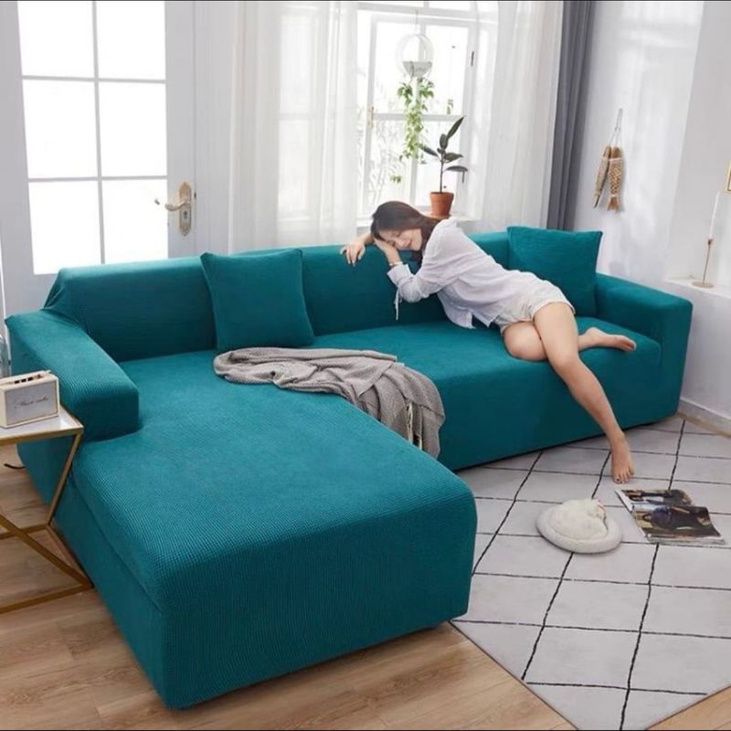 GENERICO - Fundas sofa sillon tipo L seccional 3+3 texturizado turquesa