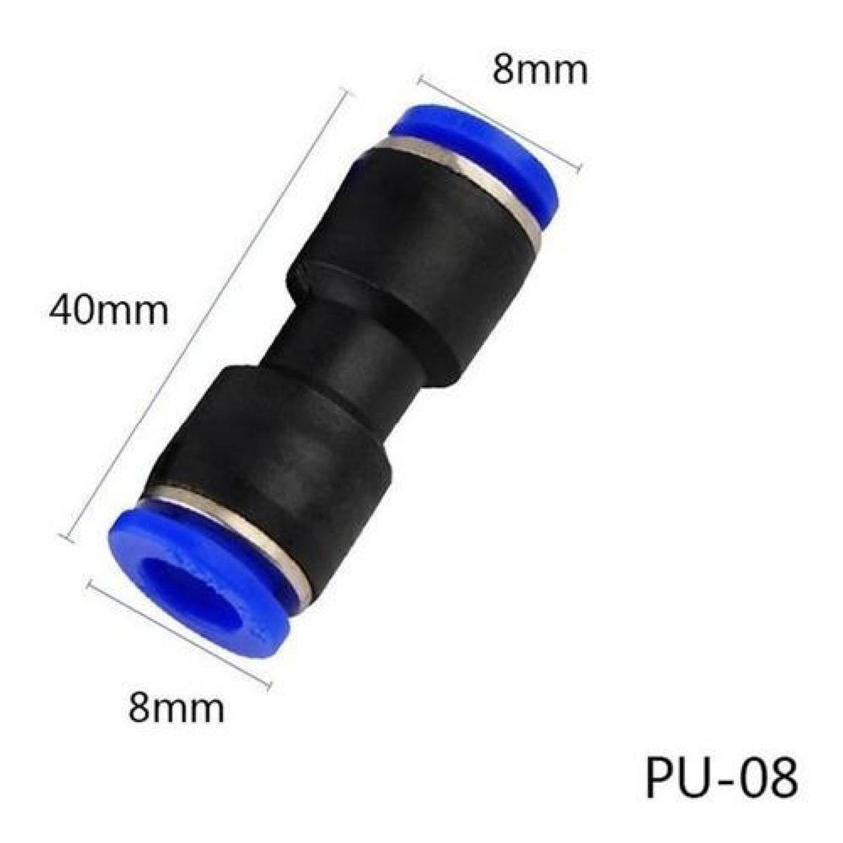 GENERICO - Conector Union Recto 8mm Neumatica Bloqueo Rapido 2 Vias - Negro