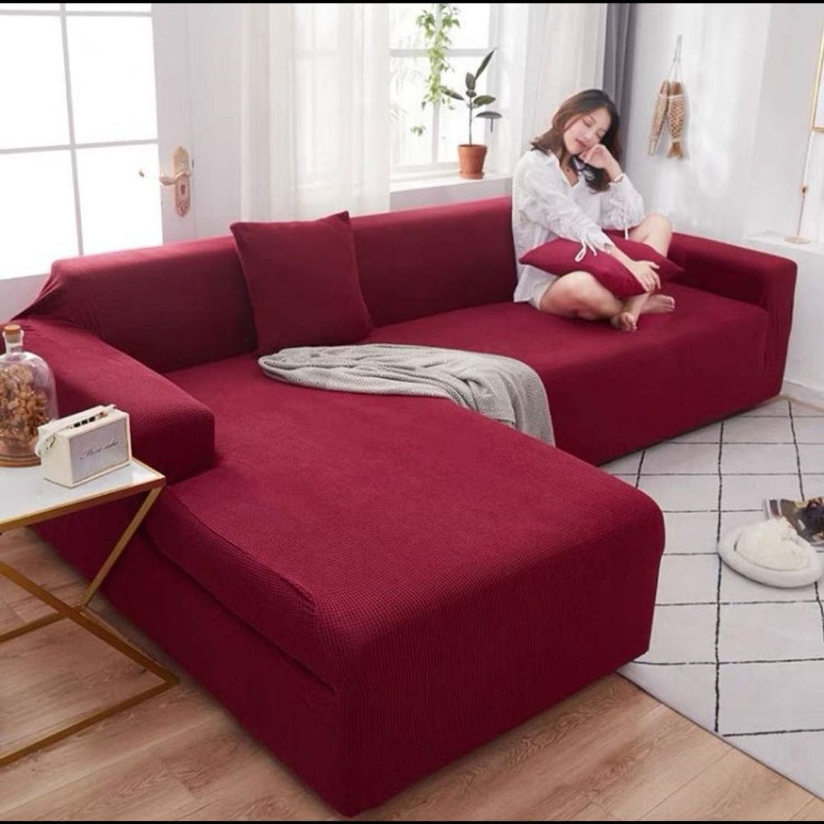 GENERICO - Fundas sofa sillon tipo L seccional 3+3 texturizado burdeo