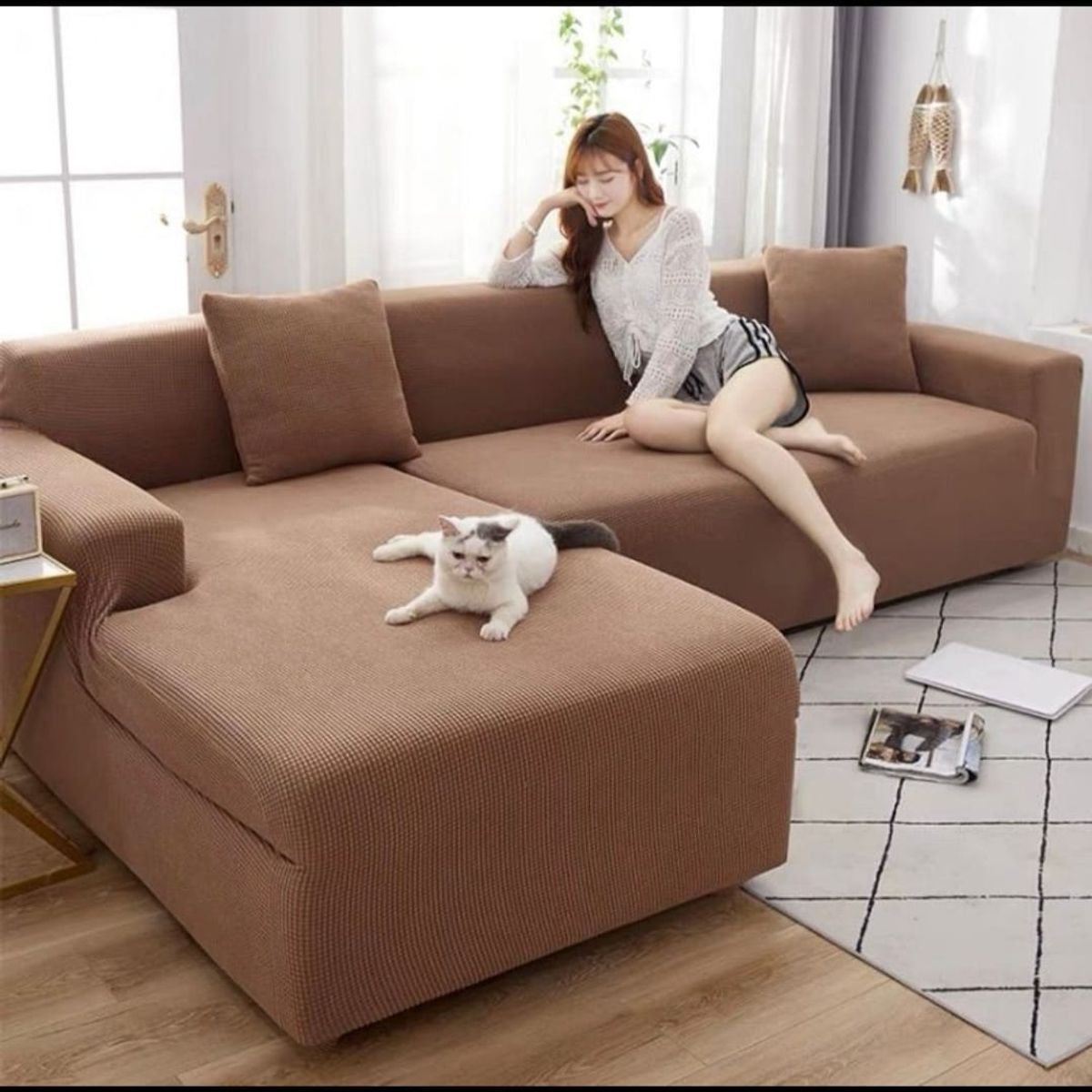 GENERICO - Fundas sofa sillon tipo L seccional 3+3 texturizado marrón