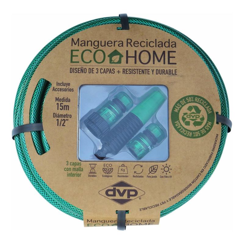 DVP - Manguera Pvc Malla Eco Green 1/2'' 15 Mts Con Kit Verde Dvp