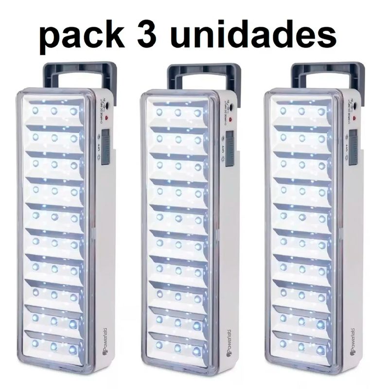 POWERLAB - Pack 3 Lámparas de Emergencia Led Certificadas SEC Batería Recargable