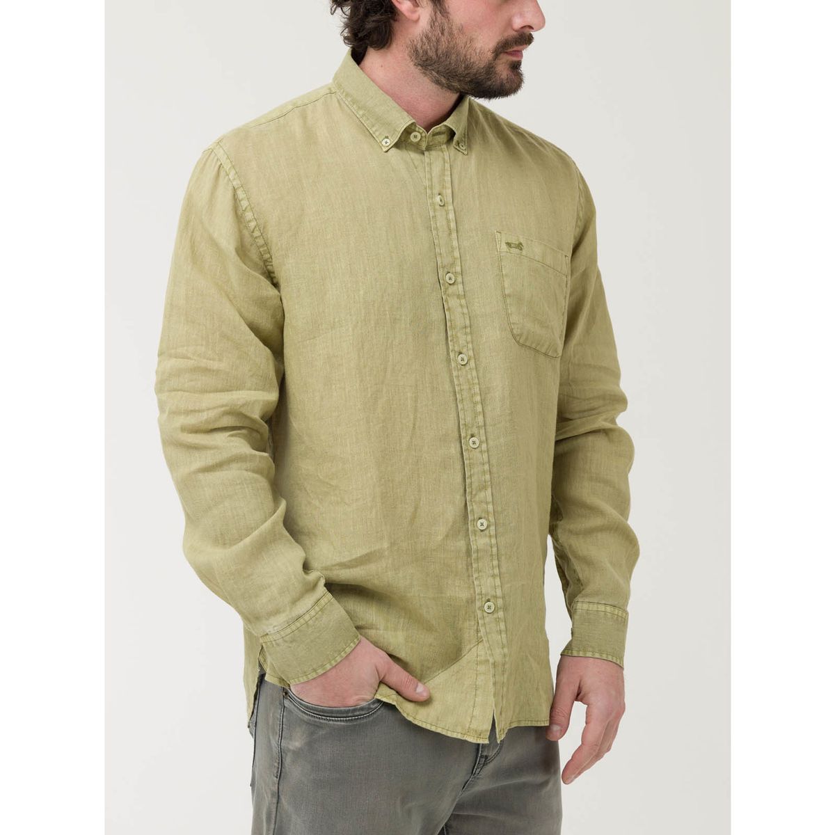 ROCKFORD - Camisa Lino Orgánico Hombre Linedyed Verde ROCKFORD