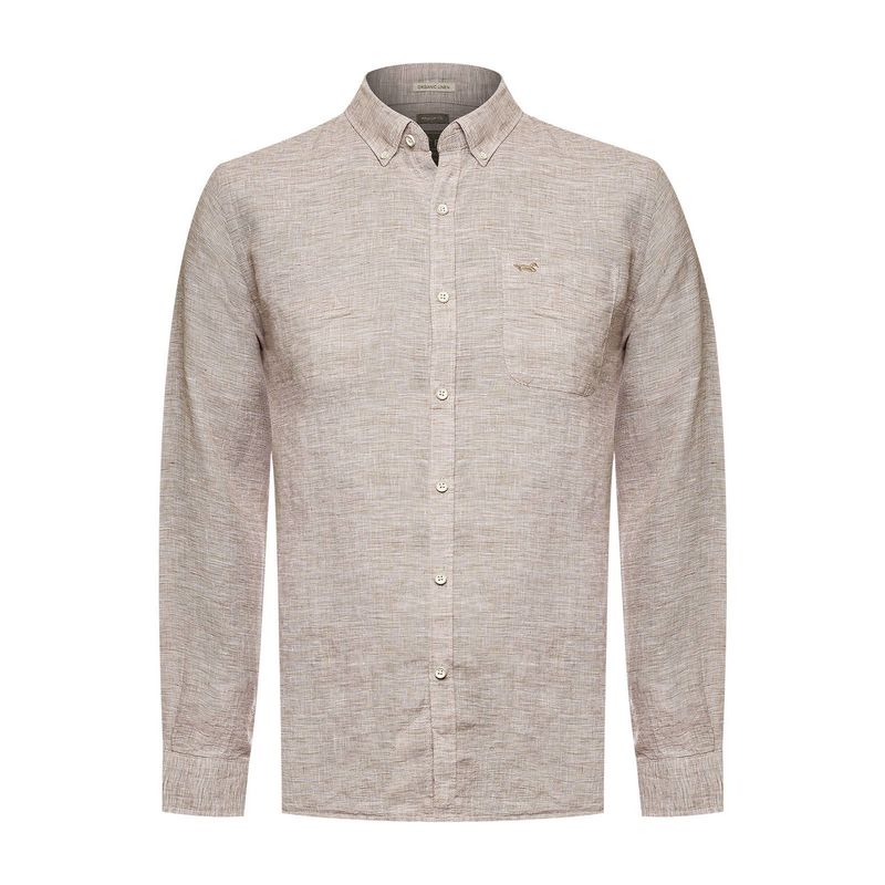 ROCKFORD - Camisa Lino Orgánico Hombre Linentex Café ROCKFORD