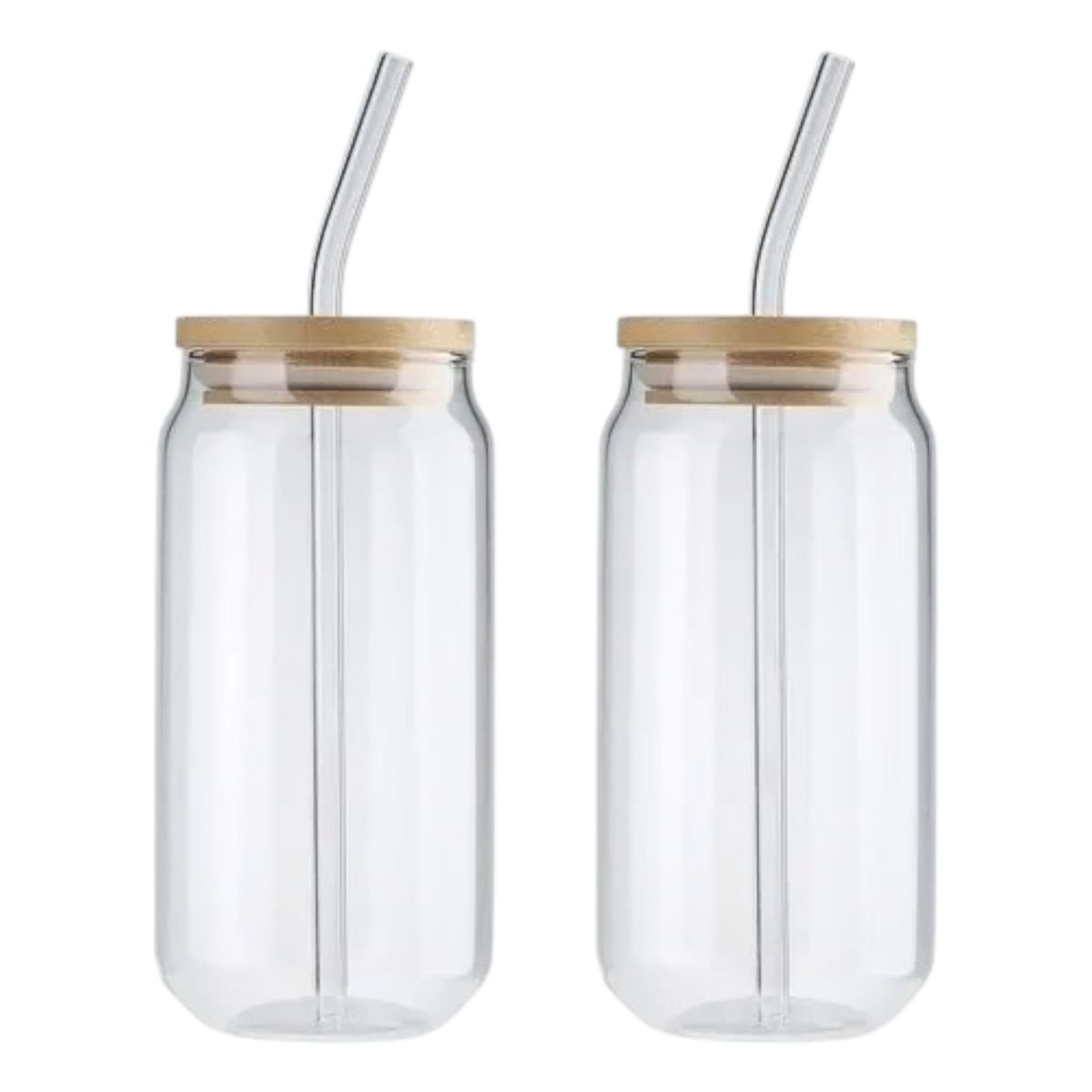 GENERICO - Pack 2 Vaso De Vidrio Con Bombilla Tapa De Bambu 550ml Cristal