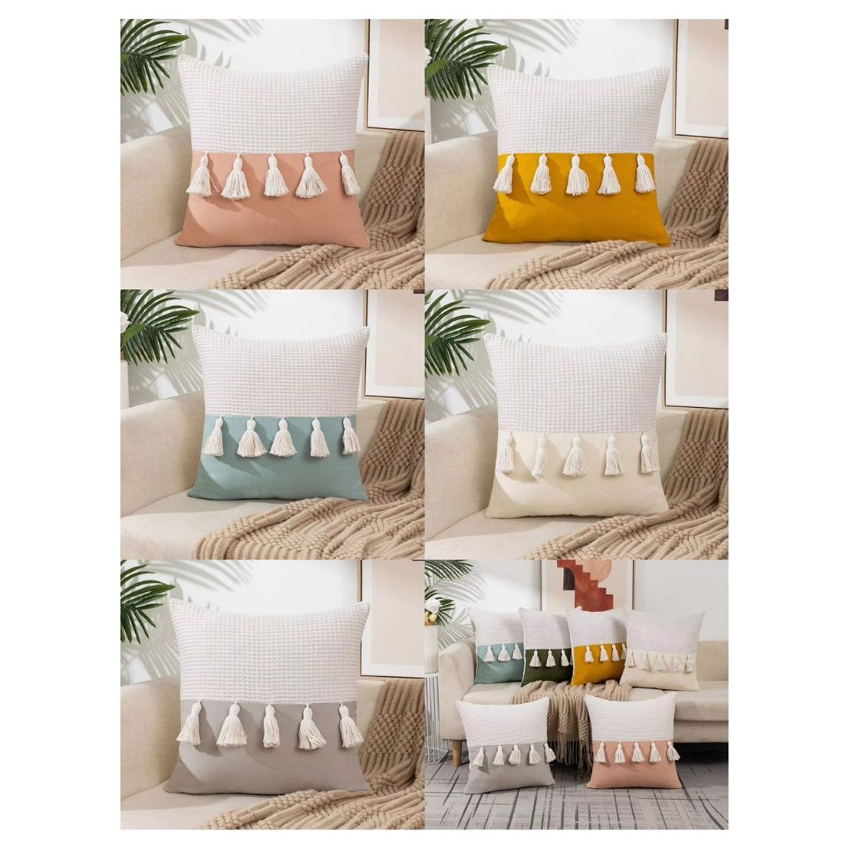 GENERICO - 2 Pack Cojín Funda Relleno Lino con Pompón 45 x 45 cm - Rosa