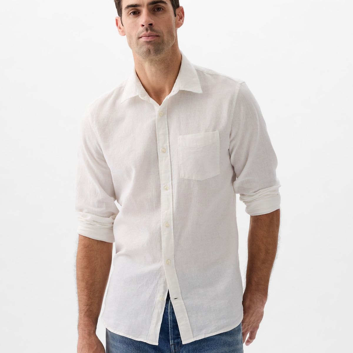 GAP - Camisa Hombre Lino Manga Larga Blanco Gap