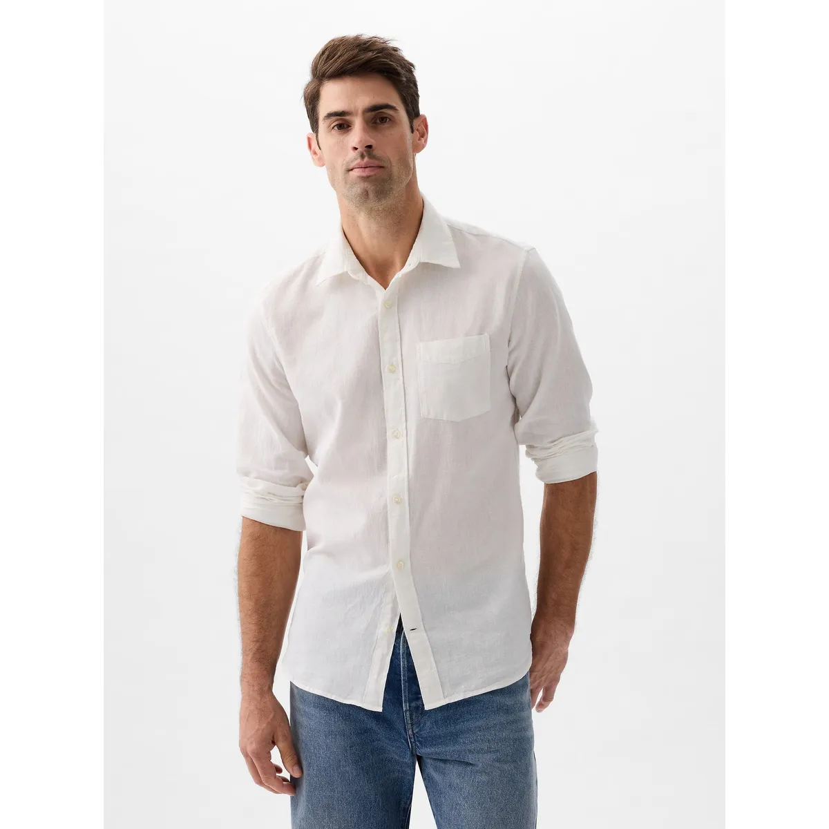 GAP - Camisa Hombre Lino Manga Larga Blanco Gap