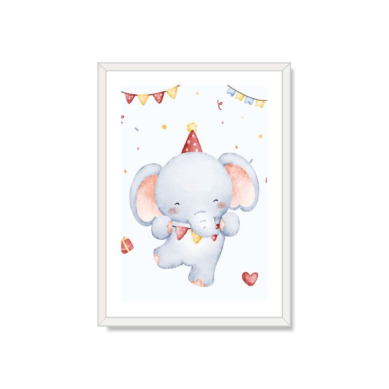 ALCUADRADO - Cuadro Individual Elefante cumpleañero Blanco 70x50