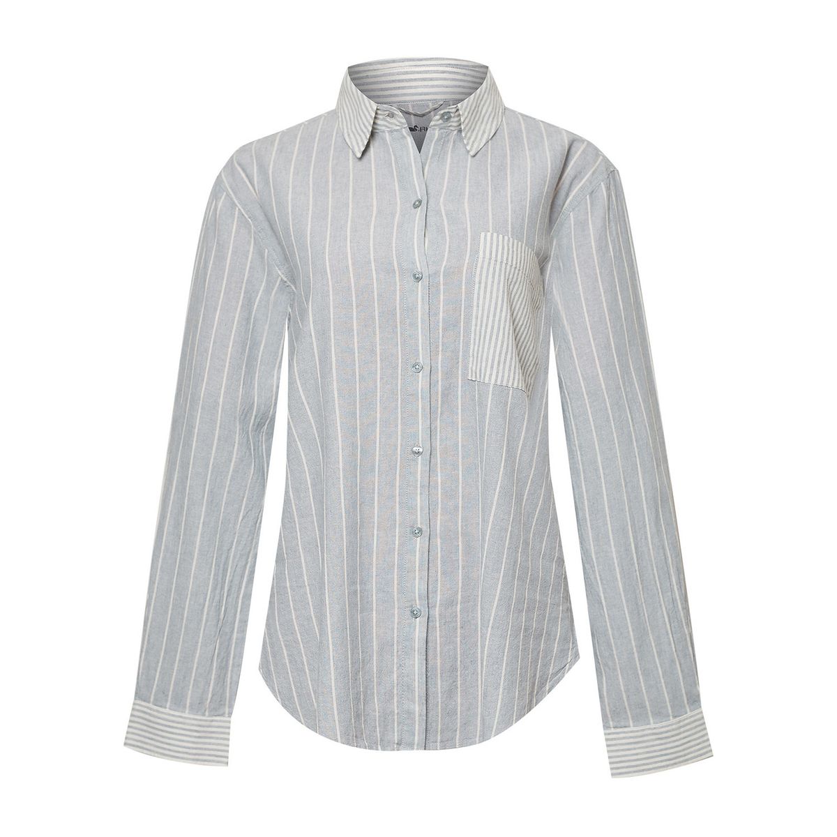 ROCKFORD - Blusa Lino Orgánico Mujer Lines Celeste ROCKFORD