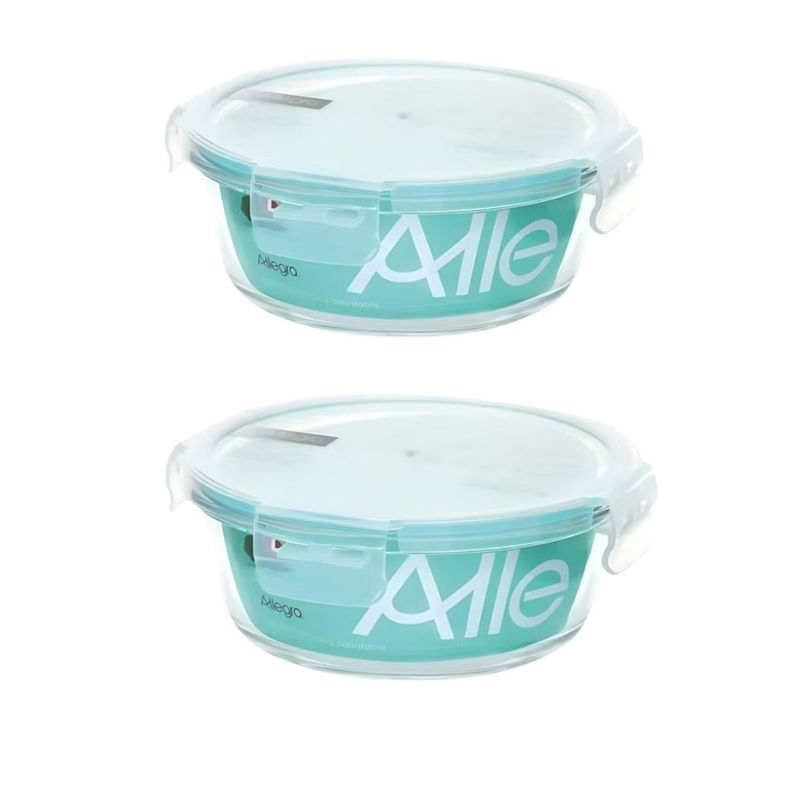ALLEGRA - Pack 2 Contenedores Hermetico Vidrio Redondo 370mL Allegra
