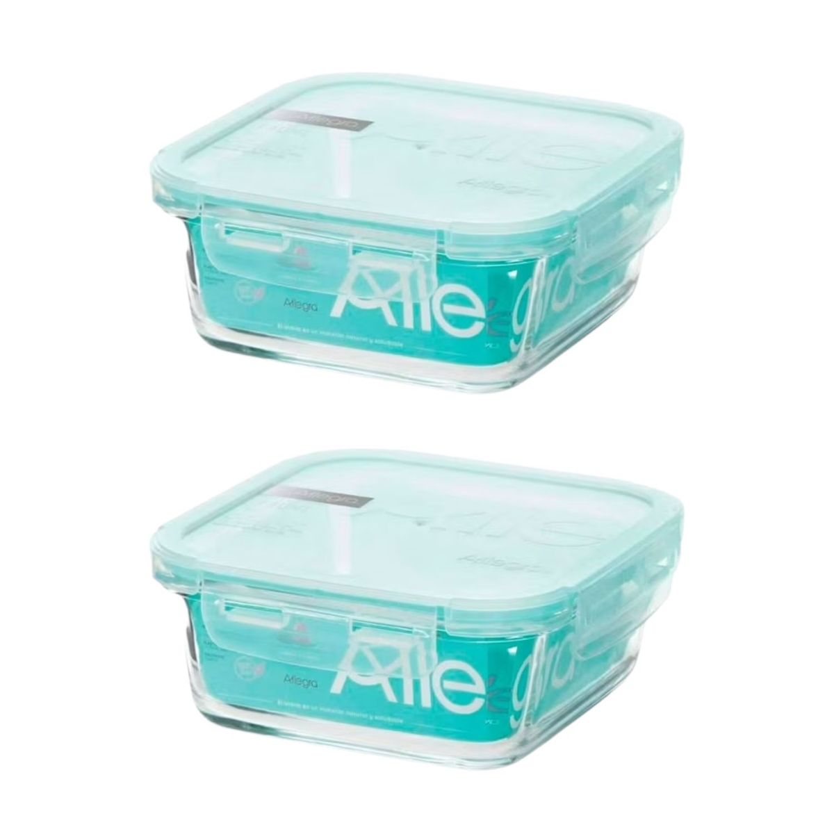 ALLEGRA - Pack 2 Contenedores Hermetico Vidrio Cuadrado 740mL Allegra