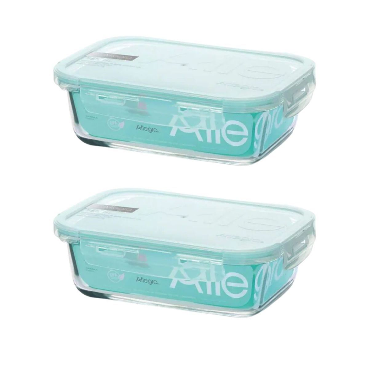 ALLEGRA - Pack 2 Contenedores Hermetico Vidrio Rectangular 420mL Allegra