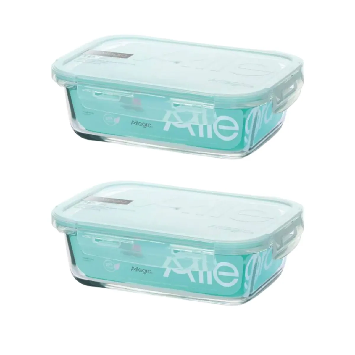 ALLEGRA - Pack 2 Contenedores Hermetico Vidrio Rectangular 420mL Allegra