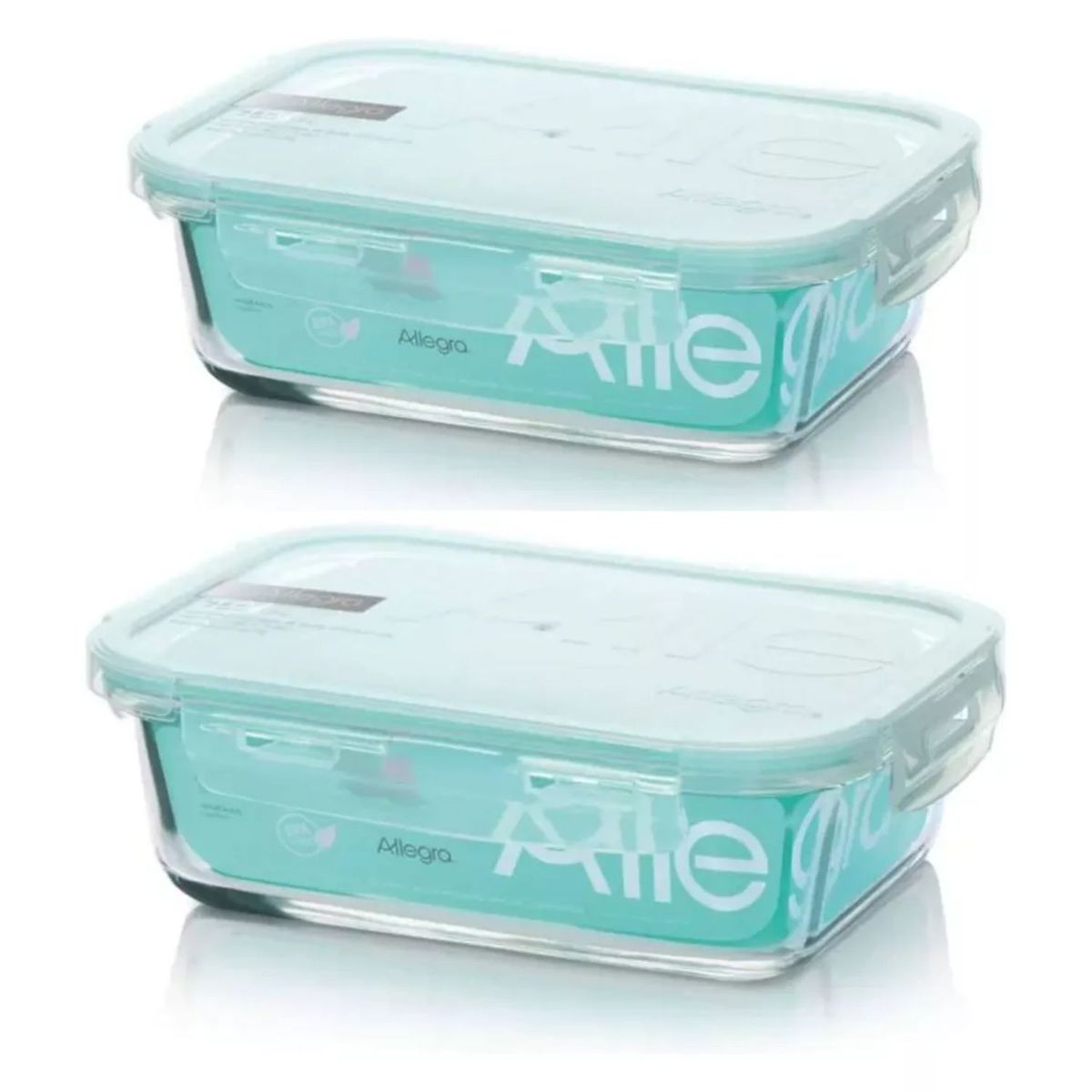 ALLEGRA - Pack 2 Contenedores Hermetico Vidrio Rectangular 600mL Allegra