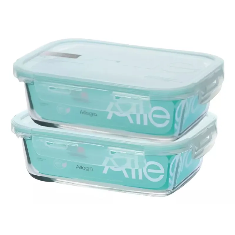 ALLEGRA - Pack 2 Contenedores Hermetico Vidrio Rectangular 1500mL Allegra