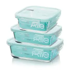ALLEGRA - Set 3 Contenedores Tapers Herméticos De Vidrio