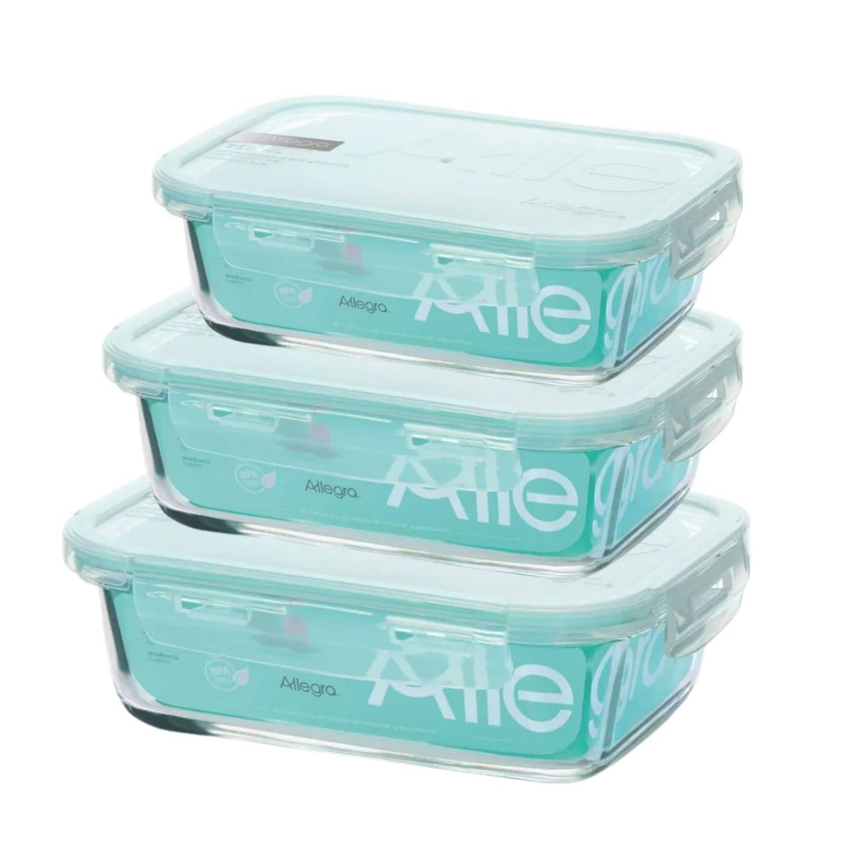 ALLEGRA - Set 3 Contenedores Hermeticos De Vidrio Rectangular Allegra
