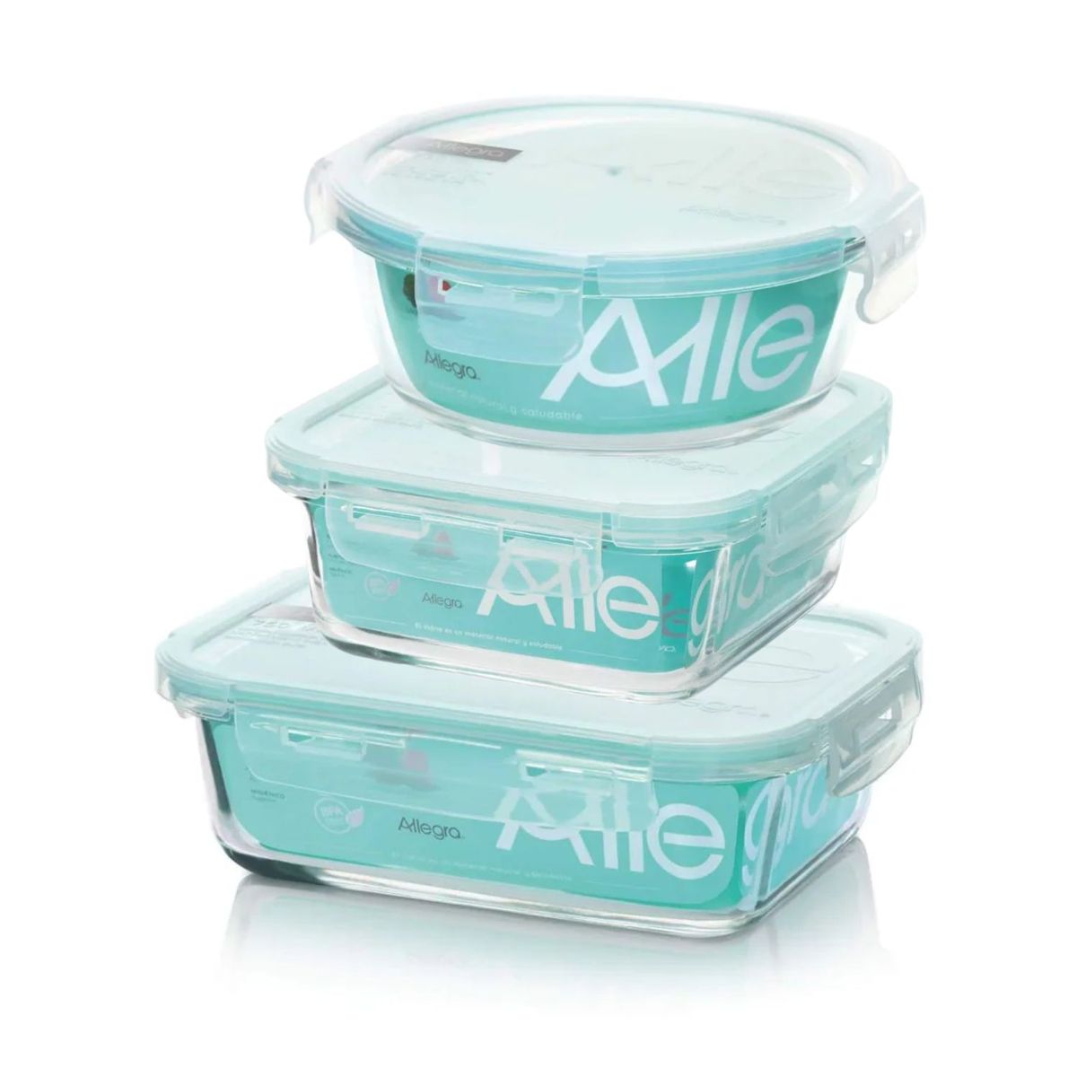ALLEGRA - Set 3 Contenedores Tapers Hermeticos De Vidrio Allegra