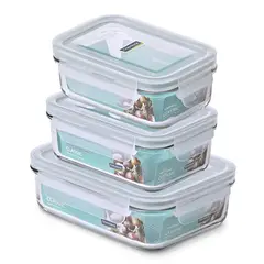 GLASSLOCK - Set 3 Contenedores Hermeticos Rectangulares Vidrio