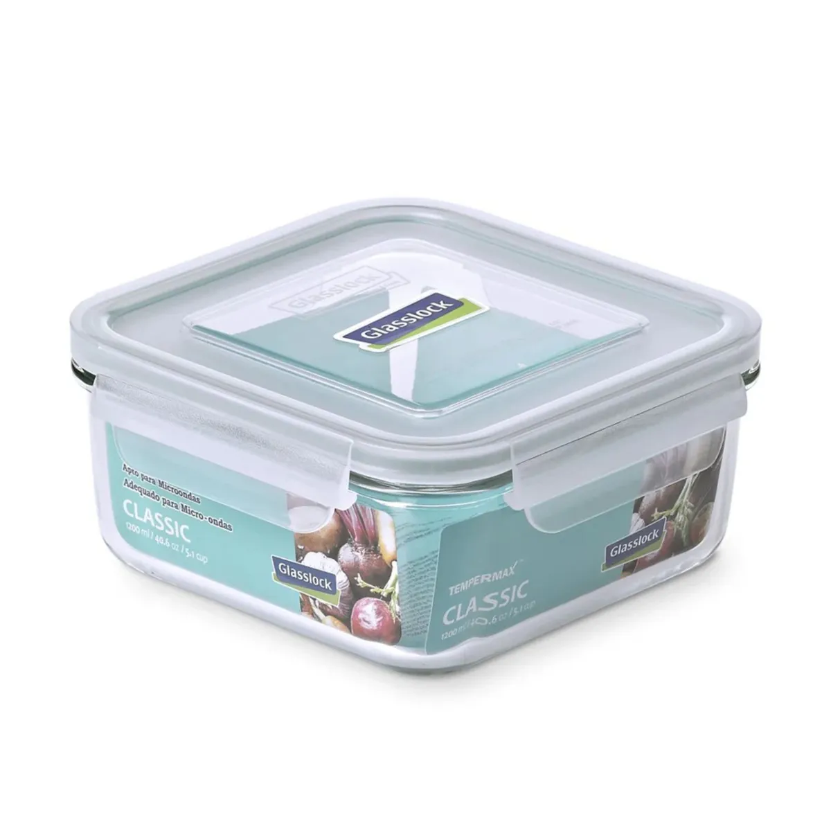 GLASSLOCK - Contenedor Vidrio Hermético Cuadrado 1200mL Glasslock
