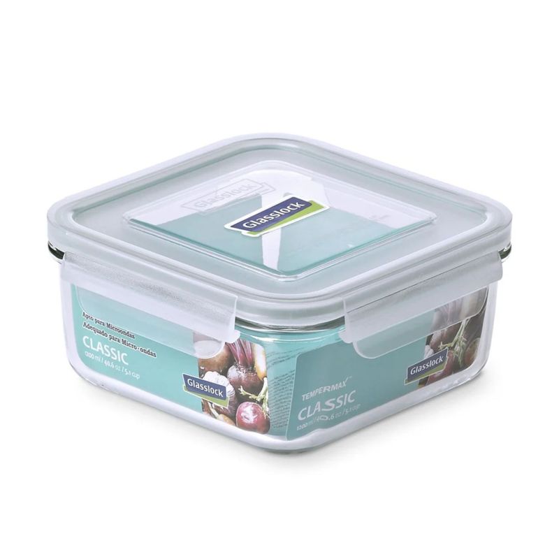 GLASSLOCK - Contenedor Vidrio Hermético Cuadrado 1200mL Glasslock
