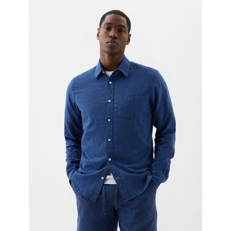 GAP - Camisa Hombre Lino V25 Manga Larga Azul Gap