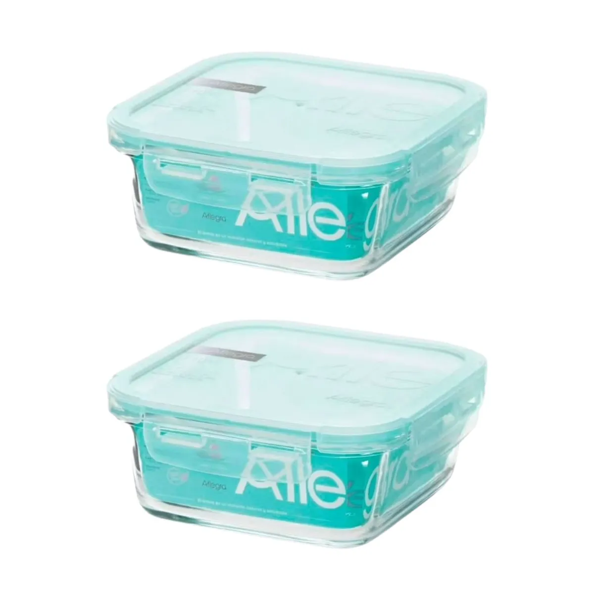 ALLEGRA - Pack 2 Contenedores Hermetico Vidrio Cuadrado 740mL Allegra