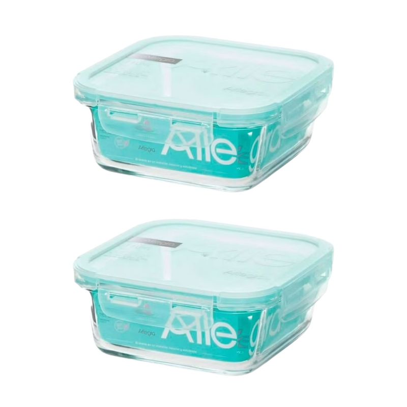 ALLEGRA - Pack 2 Contenedores Hermetico Vidrio Cuadrado 740mL Allegra